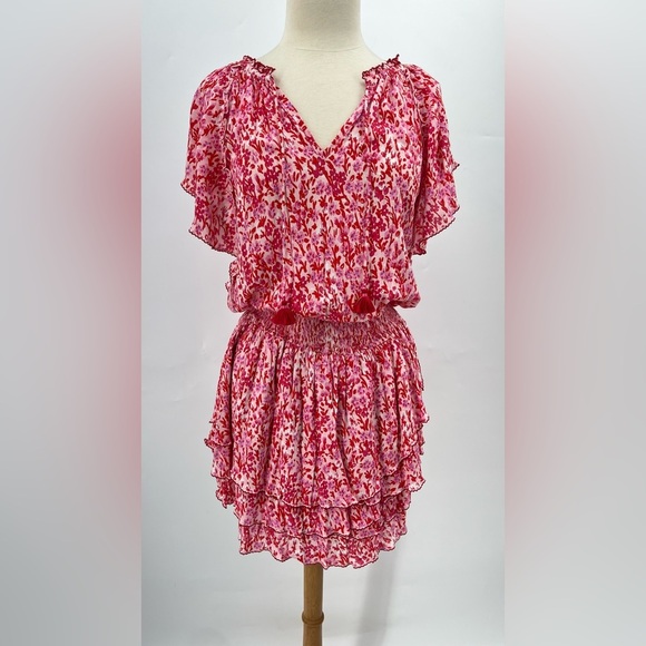 NWT Poupette St Barth S Elsa dress pink 0377 floral ruffle layered short tassel - Picture 2 of 15